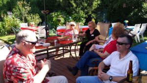 September 2016 Barbecue. Past President Rodney Williams (L) and 1VP Jeremy Baenen undoubtedly discussing football